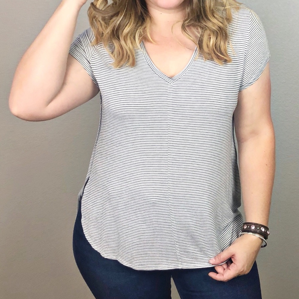 Mossimo Grey and White Striped Vneck Top